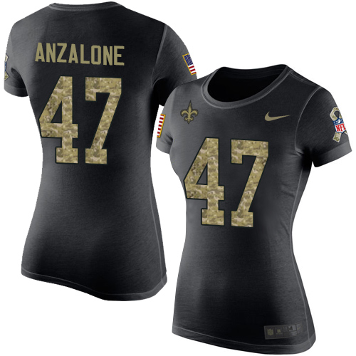 NFL Women's Nike New Orleans Saints #47 Alex Anzalone Black Camo Salute to Service T-Shirt