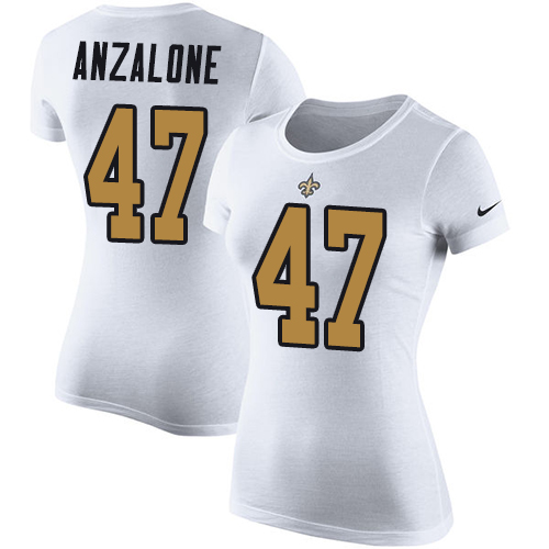 NFL Women's Nike New Orleans Saints #47 Alex Anzalone White Rush Pride Name & Number T-Shirt