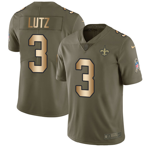 Men's Nike New Orleans Saints #3 Will Lutz Limited Olive/Gold 2017 Salute to Service NFL Jersey