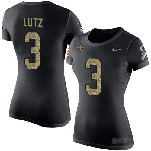 NFL Women's Nike New Orleans Saints #3 Will Lutz Black Camo Salute to Service T-Shirt
