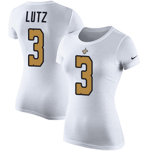 NFL Women's Nike New Orleans Saints #3 Will Lutz White Rush Pride Name & Number T-Shirt