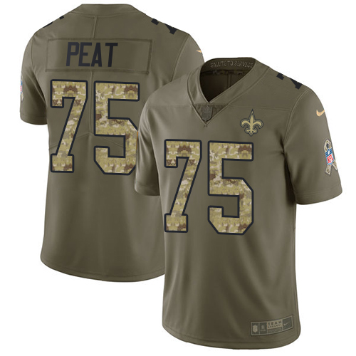 Men's Nike New Orleans Saints #75 Andrus Peat Limited Olive/Camo 2017 Salute to Service NFL Jersey