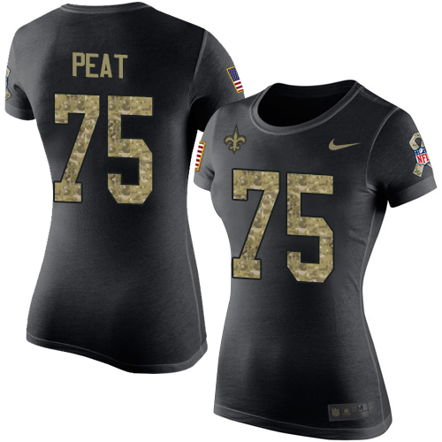 NFL Women's Nike New Orleans Saints #75 Andrus Peat Black Camo Salute to Service T-Shirt