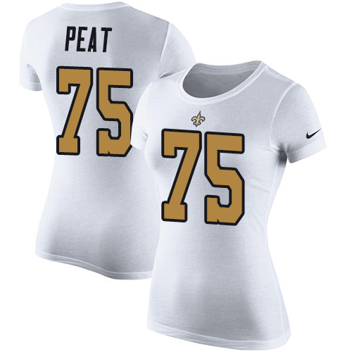 NFL Women's Nike New Orleans Saints #75 Andrus Peat White Rush Pride Name & Number T-Shirt