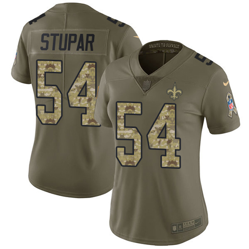 Women's Nike New Orleans Saints #54 Nate Stupar Limited Olive/Camo 2017 Salute to Service NFL Jersey
