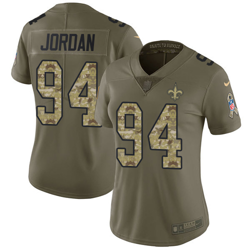 Women's Nike New Orleans Saints #94 Cameron Jordan Limited Olive/Camo 2017 Salute to Service NFL Jersey