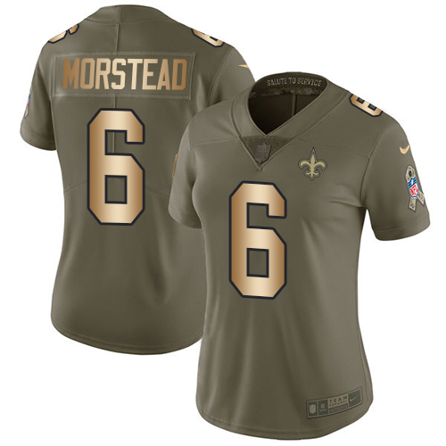 Women's Nike New Orleans Saints #6 Thomas Morstead Limited Olive/Gold 2017 Salute to Service NFL Jersey