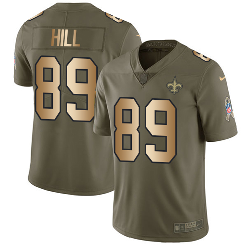Men's Nike New Orleans Saints #89 Josh Hill Limited Olive/Gold 2017 Salute to Service NFL Jersey