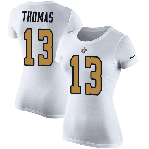 NFL Women's Nike New Orleans Saints #13 Michael Thomas White Rush Pride Name & Number T-Shirt