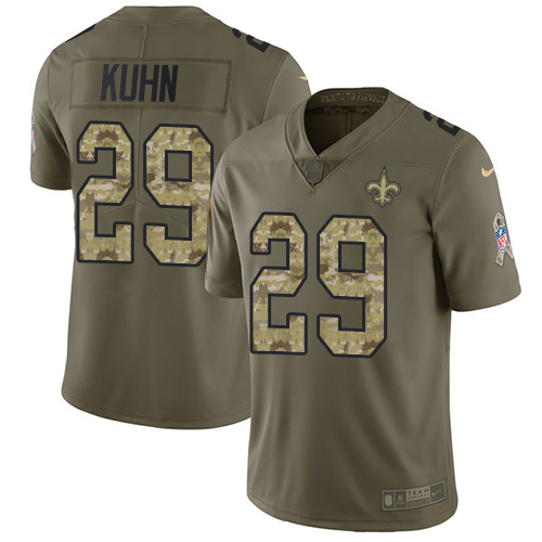 Men's Nike New Orleans Saints #29 John Kuhn Limited Olive/Camo 2017 Salute to Service NFL Jersey