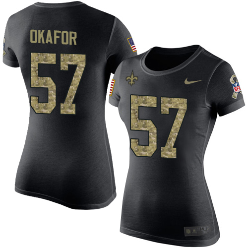 NFL Women's Nike New Orleans Saints #57 Alex Okafor Black Camo Salute to Service T-Shirt