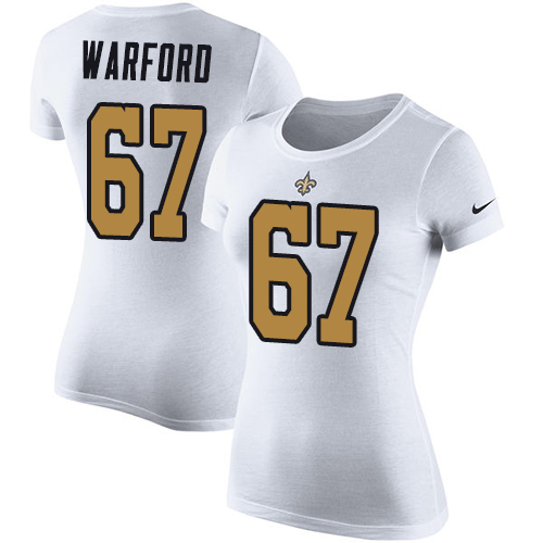 NFL Women's Nike New Orleans Saints #67 Larry Warford White Rush Pride Name & Number T-Shirt