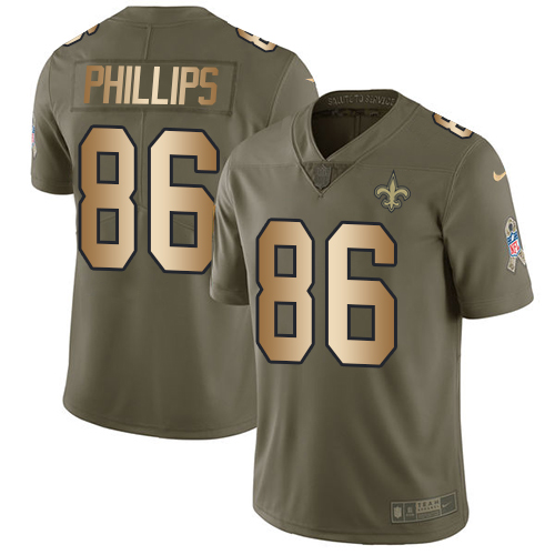 Men's Nike New Orleans Saints #86 John Phillips Limited Olive/Gold 2017 Salute to Service NFL Jersey