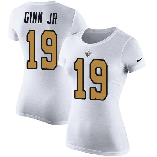 NFL Women's Nike New Orleans Saints #19 Ted Ginn Jr White Rush Pride Name & Number T-Shirt
