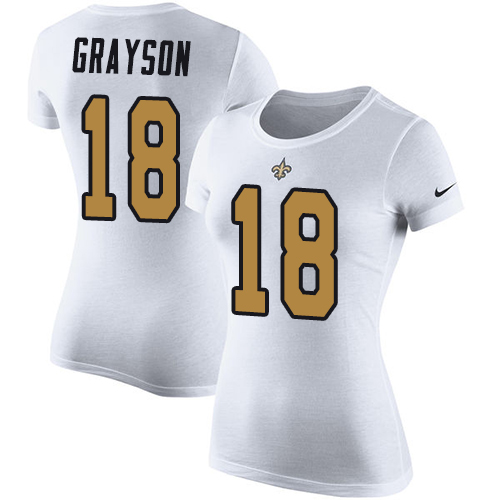 NFL Women's Nike New Orleans Saints #18 Garrett Grayson White Rush Pride Name & Number T-Shirt