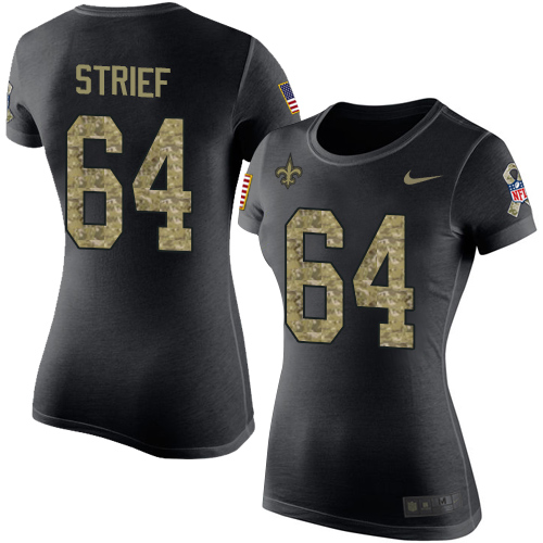 NFL Women's Nike New Orleans Saints #64 Zach Strief Black Camo Salute to Service T-Shirt