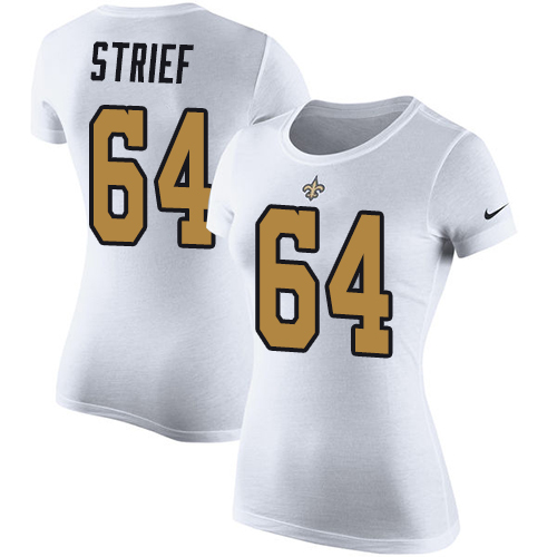 NFL Women's Nike New Orleans Saints #64 Zach Strief White Rush Pride Name & Number T-Shirt