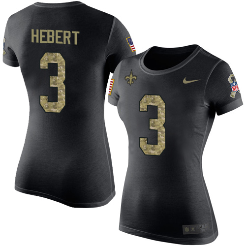 NFL Women's Nike New Orleans Saints #3 Bobby Hebert Black Camo Salute to Service T-Shirt