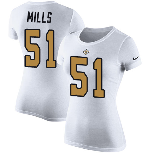 NFL Women's Nike New Orleans Saints #51 Sam Mills White Rush Pride Name & Number T-Shirt