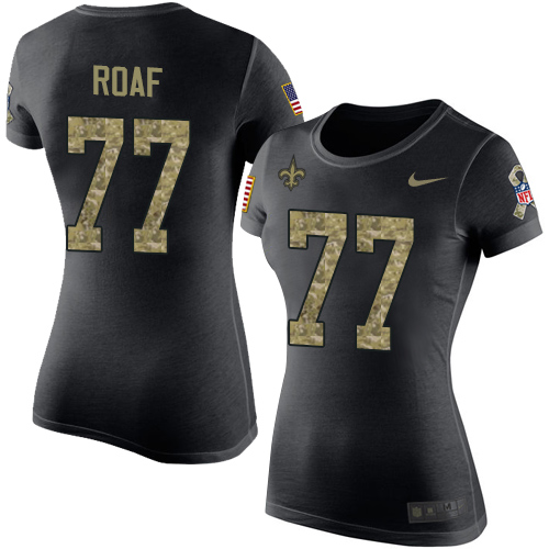 NFL Women's Nike New Orleans Saints #77 Willie Roaf Black Camo Salute to Service T-Shirt