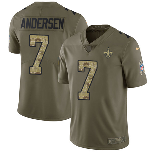 Men's Nike New Orleans Saints #7 Morten Andersen Limited Olive/Camo 2017 Salute to Service NFL Jersey