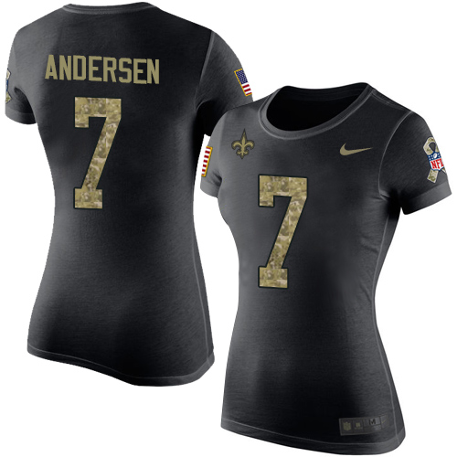 NFL Women's Nike New Orleans Saints #7 Morten Andersen Black Camo Salute to Service T-Shirt