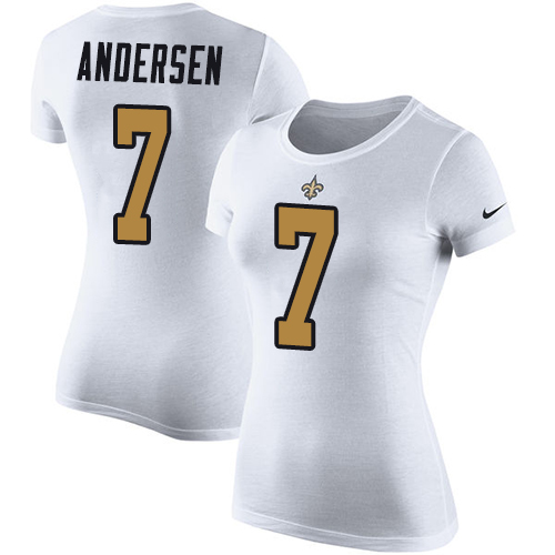 NFL Women's Nike New Orleans Saints #7 Morten Andersen White Rush Pride Name & Number T-Shirt