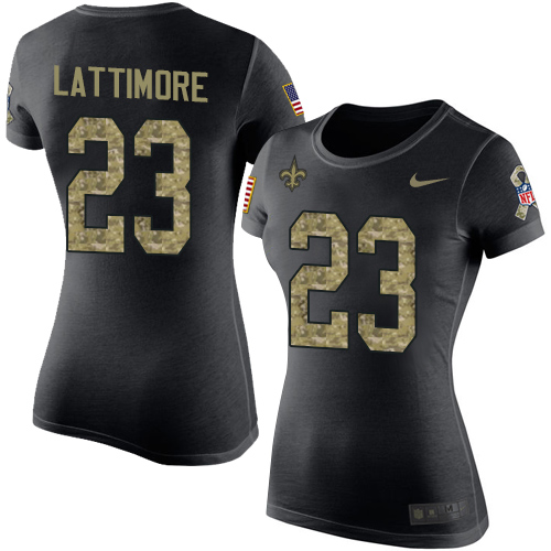 NFL Women's Nike New Orleans Saints #23 Marshon Lattimore Black Camo Salute to Service T-Shirt
