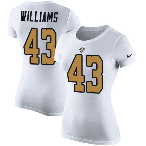NFL Women's Nike New Orleans Saints #43 Marcus Williams White Rush Pride Name & Number T-Shirt