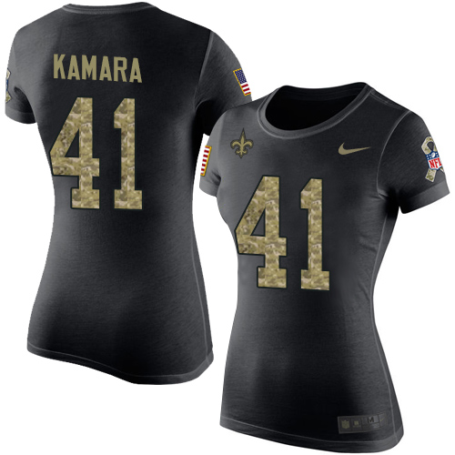 NFL Women's Nike New Orleans Saints #41 Alvin Kamara Black Camo Salute to Service T-Shirt