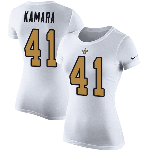NFL Women's Nike New Orleans Saints #41 Alvin Kamara White Rush Pride Name & Number T-Shirt