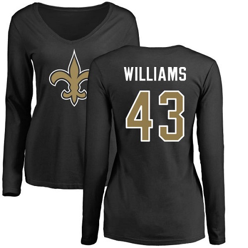 NFL Women's Nike New Orleans Saints #43 Marcus Williams Black Name & Number Logo Slim Fit Long Sleeve T-Shirt