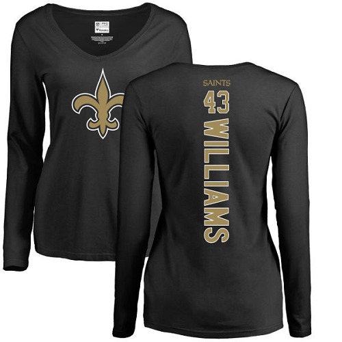 NFL Women's Nike New Orleans Saints #43 Marcus Williams Black Backer Slim Fit Long Sleeve T-Shirt