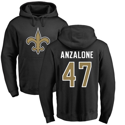 NFL Nike New Orleans Saints #47 Alex Anzalone Black Name & Number Logo Pullover Hoodie