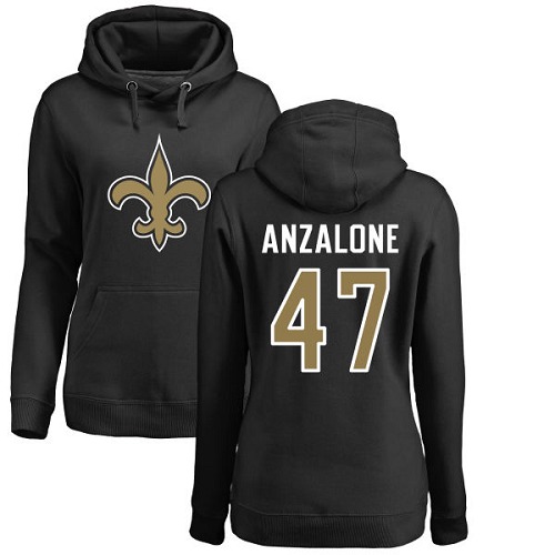 NFL Women's Nike New Orleans Saints #47 Alex Anzalone Black Name & Number Logo Pullover Hoodie