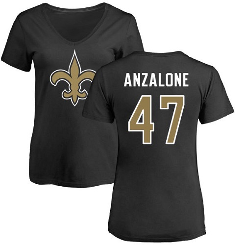 NFL Women's Nike New Orleans Saints #47 Alex Anzalone Black Name & Number Logo Slim Fit T-Shirt