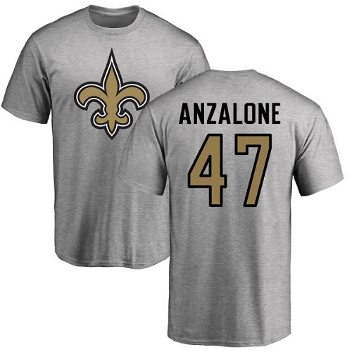 NFL Nike New Orleans Saints #47 Alex Anzalone Ash Name & Number Logo T-Shirt