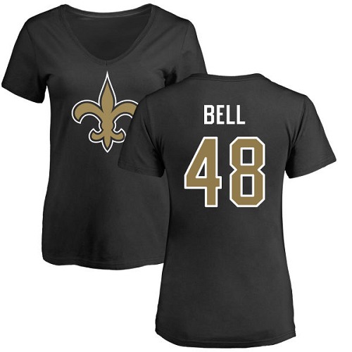 NFL Women's Nike New Orleans Saints #48 Vonn Bell Black Name & Number Logo Slim Fit T-Shirt