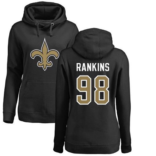 NFL Women's Nike New Orleans Saints #98 Sheldon Rankins Black Name & Number Logo Pullover Hoodie