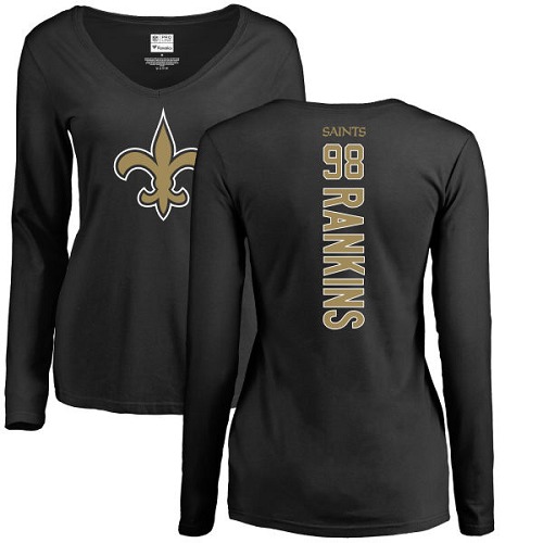 NFL Women's Nike New Orleans Saints #98 Sheldon Rankins Black Backer Slim Fit Long Sleeve T-Shirt
