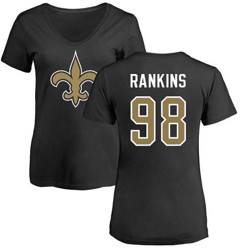 NFL Women's Nike New Orleans Saints #98 Sheldon Rankins Black Name & Number Logo Slim Fit T-Shirt