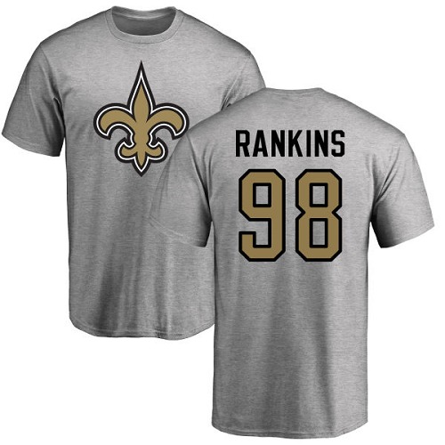 NFL Nike New Orleans Saints #98 Sheldon Rankins Ash Name & Number Logo T-Shirt