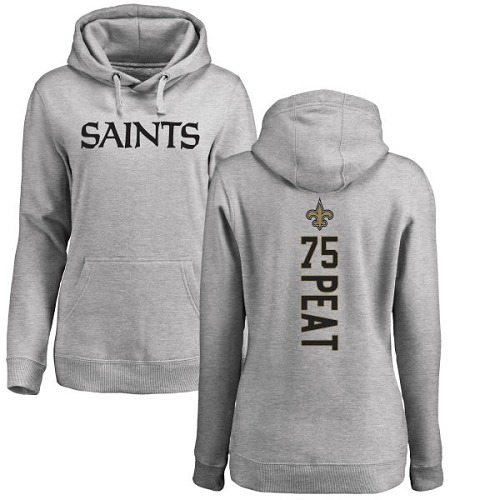 NFL Women's Nike New Orleans Saints #75 Andrus Peat Ash Backer Pullover Hoodie