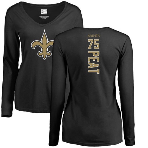 NFL Women's Nike New Orleans Saints #75 Andrus Peat Black Backer Slim Fit Long Sleeve T-Shirt