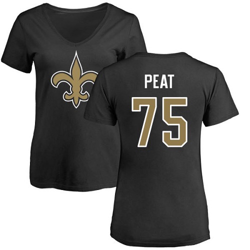 NFL Women's Nike New Orleans Saints #75 Andrus Peat Black Name & Number Logo Slim Fit T-Shirt
