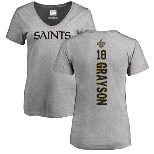 NFL Women's Nike New Orleans Saints #18 Garrett Grayson Ash Backer V-Neck T-Shirt
