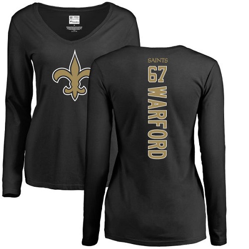 NFL Women's Nike New Orleans Saints #67 Larry Warford Black Backer Slim Fit Long Sleeve T-Shirt