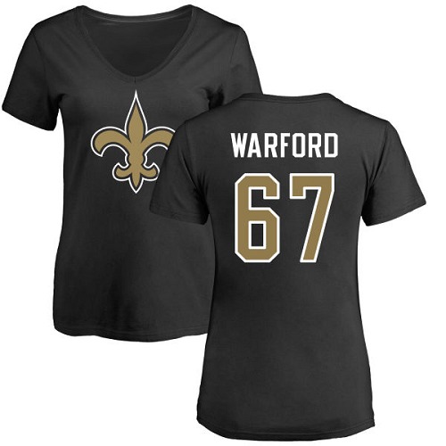 NFL Women's Nike New Orleans Saints #67 Larry Warford Black Name & Number Logo Slim Fit T-Shirt