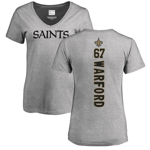NFL Women's Nike New Orleans Saints #67 Larry Warford Ash Backer V-Neck T-Shirt
