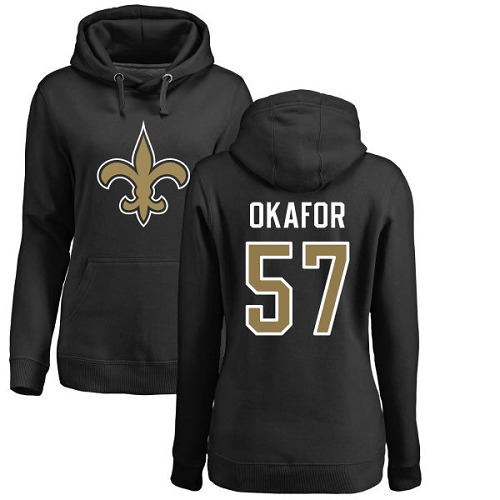 NFL Women's Nike New Orleans Saints #57 Alex Okafor Black Name & Number Logo Pullover Hoodie